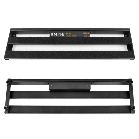 Gig-Ready Aluminum Guitar Pedalboard With Built-In Power Supply, Ultra Lightweight 1.8lb, 19x5 Inch Black Pedal Board front and back view