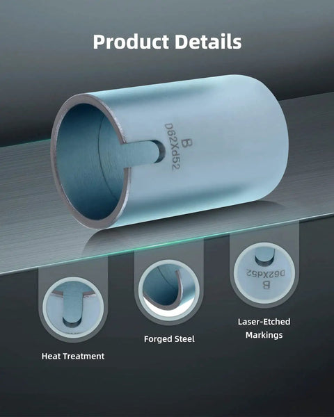 All-in-One Universal Press And Pull Sleeve Kit For Cars, Vans And Trucks Engines, showing D62 sleeve with laser-etched markings.