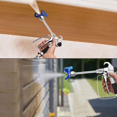 Airless Spray Gun And 50ft Hose Kit With 8 Inch Extension Pole 517 Tip spraying ceiling and wall, ideal for DIYers