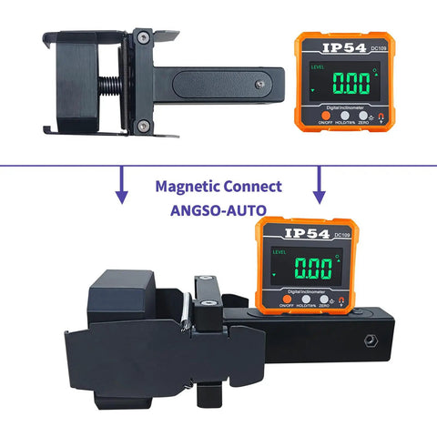 ACC Positioning Tool for Eyeball Unit and ADAS Calibration Aid, Easy Leveling for Eyeball Unit, Battery Powered by Two AAA Batteries Not Included, Automotive Grade ADAS Setup Tool for Precise Eyeball Calibration on black clamp and digital inclinometer