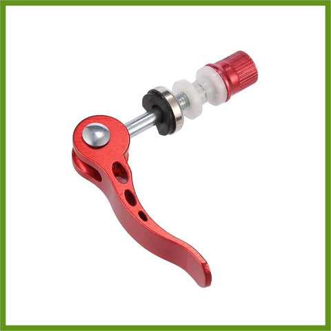 Red quick release skewer from 2 Pack 6mm Aluminum Alloy Bicycle Seat Post Quick Release Skewers With 60mm Length No Tools Needed.