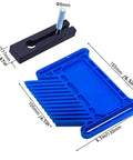 Workhorse Stackable Featherboard Rig For Table Saw Router And Bandsaw With Tight Lock Anti Kickback Bar T Track Mount blue featherboard and black lock piece.