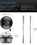 16 Inch Bud Leaf Bowl Trimmer With Clear Visibility Dome And Sharp Stainless Steel Blades specifications chart