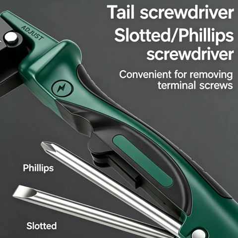 Heavy Duty Four In One Wire Stripping And Testing Pliers All In One Electrician Tool For Stripping Cutting Crimping Twisting Looping Bolt Cutting And Built In Voltage Tester Compact Multi Tool Everyone Needs, green handle