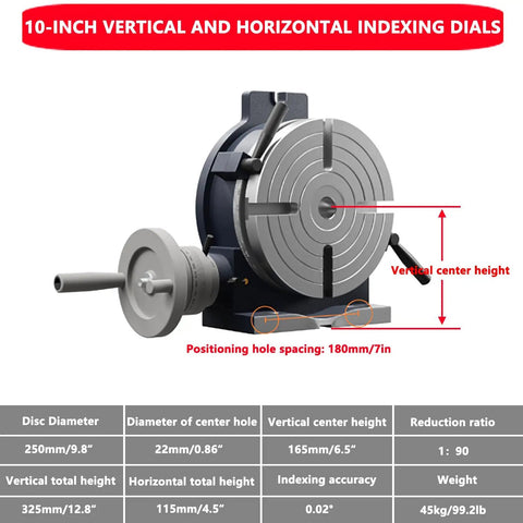 10 Inch Heavy Duty Shop Rig Rotary Table Divider And Precision Indexing Head For Milling Machines featuring vertical and horizontal indexing dials.