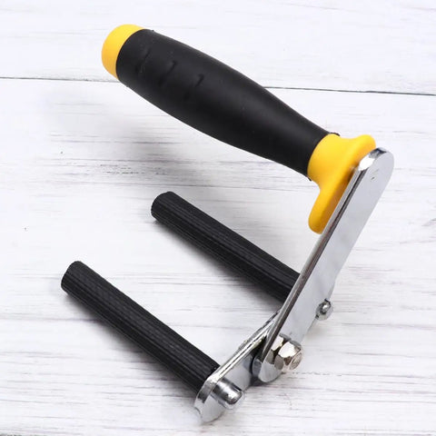 Heavy Duty Gypsum Board Lifter Tool For Quick Ceramic Tile Transport With Adjustable Angle Alloy Design For Labor Saving Hauling Drywall Sheets Safe And Durable Hand Truck Solution, close-up of handle and grips.