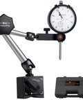 Dial Indicator 0-1 Inch With 0.001 Inch Resolution And Magnetic Base, On-Point Readouts, Secure Locking With Metal Limit Switch, 132 Lb And 60 Kg Hold, Ideal For Machining, Calibration, And Tight Tolerances. Dial indicator with magnetic base, 0-1 in gauge, 132 lb hold, case