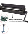 Bead Roller Sheet Metal Machine 18 Inch With 6 Die Sets, handle shown with vise and stand options for metal sheets precision work.