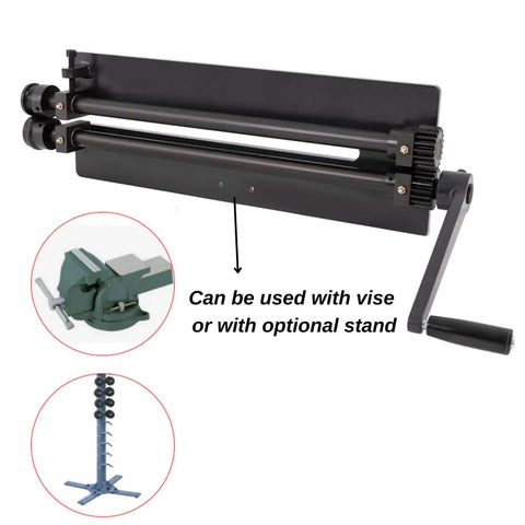 Bead Roller Sheet Metal Machine 18 Inch With 6 Die Sets, handle shown with vise and stand options for metal sheets precision work.