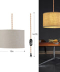 Plug In Pendant Light Kit With Twisted Hemp Rope Cord 15 Foot Dimmable On Off Switch Linen Lamp Shade Hanging Ceiling Light