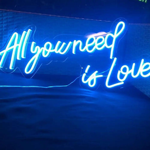 All You Need Is Love Neon Sign LED Light For Home Bar Party Decor, Customizable Neon Wall Art, 60x26cm, glowing blue text