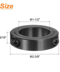 4 Pack Double Split Clamp On Shaft Collar For One And A Half Inch Shaft, Two Piece Clamping Collar, shown with measurements and set screws