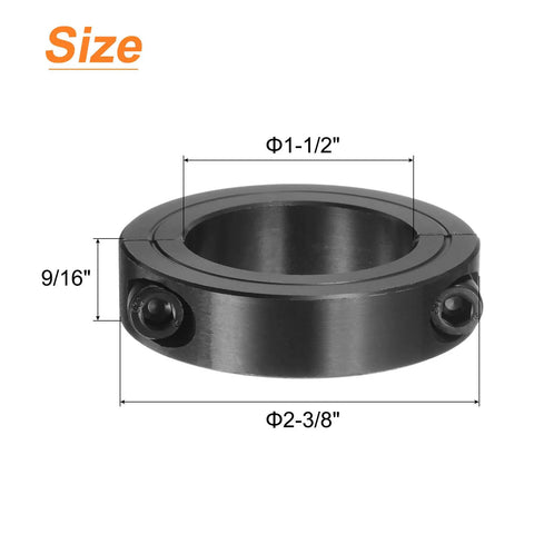 4 Pack Double Split Clamp On Shaft Collar For One And A Half Inch Shaft, Two Piece Clamping Collar, shown with measurements and set screws