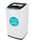 Compact Portable Washer That Hits Different With 0.9 Cubic Feet Capacity And Five Quick Wash Cycles For Absolutely No Sweat Apartment Laundry Cleanup In Bright White Finish, showing top panel and capacity label.