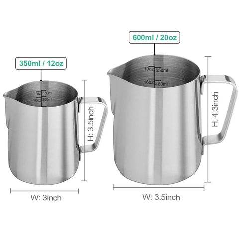 Milk Frothing Pitcher 12oz And 20oz Stainless Steel Jug For Espresso Machines And Latte Art, food grade 304, clear scale