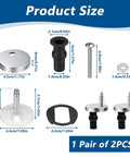 Two Pack Quick Release Toilet Seat Hinges For Blind Hole Fixes Built For Zero Sweat Setup And Slick Operation Made From Dang Tough Stainless Steel With Heavy Grip Rubber Bushings To Secure Your Bathroom Fixture Once And For All. Image showing product dimensions and components.