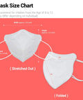 Kids Face Mask 50 Pack Black Nanofiber Filter Masks With Soft Elastic Earloops size chart detail for 4 to 12 year olds
