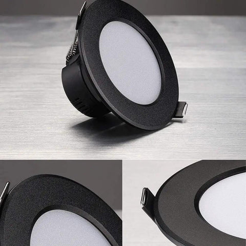 WKNHHL Recessed Lighting Housing Trim Kits Round Led Downlight recessed spotlight with black aluminum trim, warm light design.