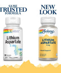Lithium Aspartate Supplement 5 Mg for Men and Women, Daily Trace Mineral Support, Low Dose Lithium Capsules, 100 Veggie Capsules bottles