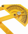 Top Shelf Dead On Accurate Plastic Protractor Angle Finder With Measuring Arm Ruler Tool Features 0 To 180 Degree Range, bold yellow design.