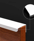 Close-up of white aluminum edge pull on wooden cabinet edge, Six Piece Edge Pulls For Cabinets Finger Pull Cabinet Hardware Aluminum Hidden Handles