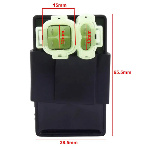 Gy6 6 Pin AC CDI Box Fits 49cc To 250cc Scooters ATVs Dirt Bikes Go Karts And Mopeds With dimensions shown on connectors.