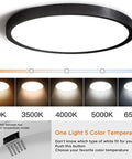 4 Pack LED Flush Mount Ceiling Lights 20W 12 Inch Black Ultra Slim With 5 CCT Selectable Color Temperature Options For Bedroom Closet Hallway And More showing color temperature options