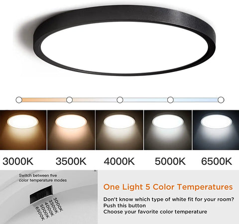 4 Pack LED Flush Mount Ceiling Lights 20W 12 Inch Black Ultra Slim With 5 CCT Selectable Color Temperature Options For Bedroom Closet Hallway And More showing color temperature options