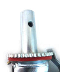 Close-up of a locking brake mechanism for Real Deal Heavy Duty Scaffold Casters Set Of Four 8x2 Black Rubber Mold On Steel Wheels.