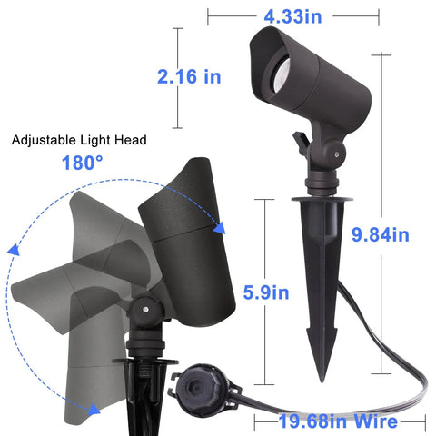 LED Landscape Pathway Lights With Connectors 12V Low Voltage Warm White 3000K 4W 175LM Outdoor Spotlight with Spike Stand