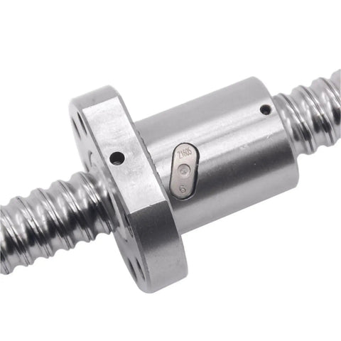 Rolled Ball Screw SFU1605 with nut end machined BK BF12 support, visible nut and threads, CNC linear motion part, close-up view.