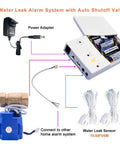 Leak Detector With Auto Shutoff Valve And Loud Alarm, Three-Quarter Inch NPT Fittings, showing components and wiring setup