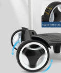 Close-up of Wheeled Backpack Trolley with Noiseless Large Wheels Aluminium Alloy Folding Hand Truck showing wheel width upgrade