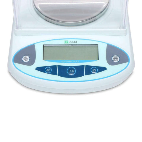 Digital Precision Analytical Balance 2000g x 0.01g High Accuracy Lab Scale front view with display and control buttons
