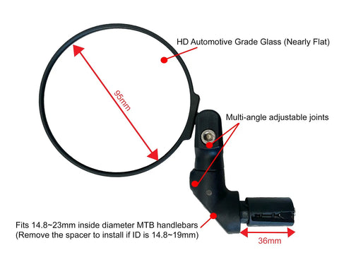 Big Bar End Mirror For E Bikes With Automotive Grade Glass Delivers Crystal Clear View On Left Or Right Fits Most 14.8 To 23 Mm Handlebars
