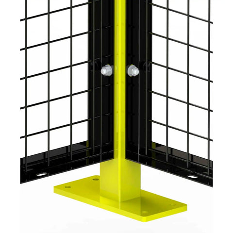Heavy Duty Yellow Wire Machine Guard Corner Post For Industrial Safety Perimeters Shop Floors Rock Solid Modular Barrier Compatible With Standard Panels Plug And Play High Vis Protection Built Tough For Daily Grinds And Tight Spaces