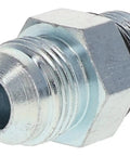 Heavy Duty One Half Inch JIC Male To Three Quarter Inch ORB Hydraulic Fitting With One And One Sixteenth Inch Twelve Thread O Ring Boss End Forged Carbon Steel Zinc Trivalent Coating Model 6400 08 12, angled view