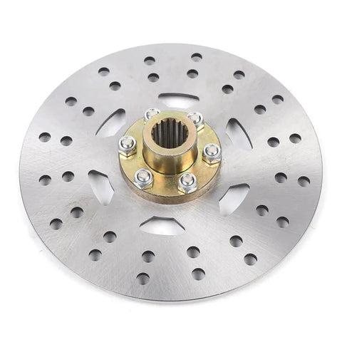 Close-up of a 160mm disc from Rear Axle Kit With Brake Assembly For Go Kart, 740mm Axle, 58T Sprocket, DIY Ready