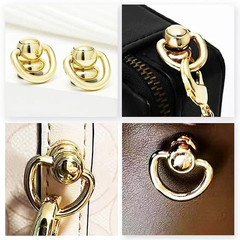 Gold D Ring Rivet Kit For Leather Purses And Bags, 12 Pack Zinc Alloy Studs With Screws, Crossbody Wallet Conversion Hardware, Durable Rustproof Handbag Accessories For DIY Purse Making. Gold D-rings on purse and wallet hardware.