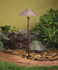 Cast Aluminum Path Light With Hammered Roof In Textured Tannery Bronze, 12V Landscape Fixture For Wet Outdoor Locations in garden