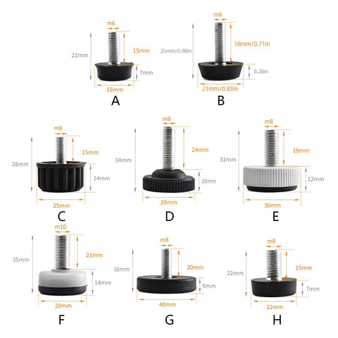 Tough As Nails Screw In Leveling Feet For Furniture And Machinery Floor Protectors with size and thread details.