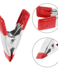 Super Sturdy 12 Piece Heavy Duty Metal Spring Clamps With Red Coated Jaws, Perfect For Woodworking Crafts Panel Fixing And DIY Household Projects That Rock. Metal spring clamp with red coated jaws for woodworking and DIY.