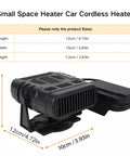 Pocket Sized USB Battery Space Heater Running Smooth With Dual Phone Chargers And Two Comfort Settings Tailor Made For Office Desks Camping Trails Or Road Trips Sweet, compact cordless heater dimensions shown.