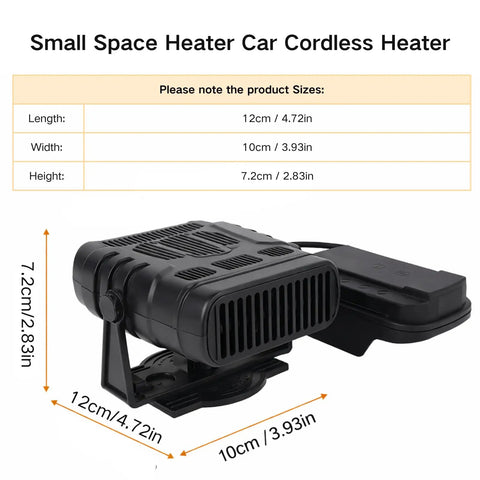Pocket Sized USB Battery Space Heater Running Smooth With Dual Phone Chargers And Two Comfort Settings Tailor Made For Office Desks Camping Trails Or Road Trips Sweet, compact cordless heater dimensions shown.