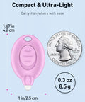 Purple LED keychain flashlight from 5 Pack LED Keychain Flashlights, 12 Lumen Mini Pocket Lights For Outdoor Work Camping And Hiking next to a quarter for size comparison.