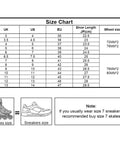 Size chart for Men Inline Skates With Light Up Four Wheels, Adjustable Roller Blades For Adults, Women And Kids.