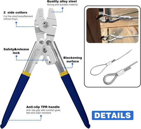 Heavy Duty Wire Rope Crimping Tool Kit With 2.0Mm Cap Crimper And 140 Pcs Aluminum Ferrule Loop Sleeves Plus 10 Pcs Stainless Steel Thimble