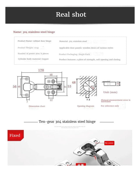 Technical schematic of Heavy Duty Stainless Steel Hydraulic Hinge Set for Cabinets and Furniture, dimensions marked in mm