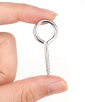 Heavy Duty 304 Stainless Steel Eye Screws 30 Pack Slick Corrosion Proof Screw Hooks for DIY Crafts, held between fingers.