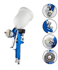 Game Changer Digital Display Paint Sprayer With Smart Flow Knobs And Crisp Fine Mist Finish, featuring blue handle and white cup.
